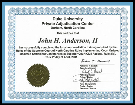Duke University Private Adjudication Certificate